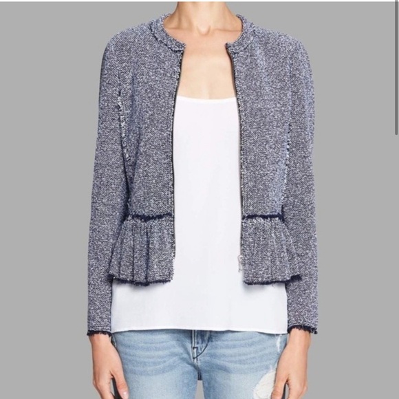 Rebecca Taylor Tweed Peplum Jacket Blazer  Blue Size 6 - Picture 1 of 7